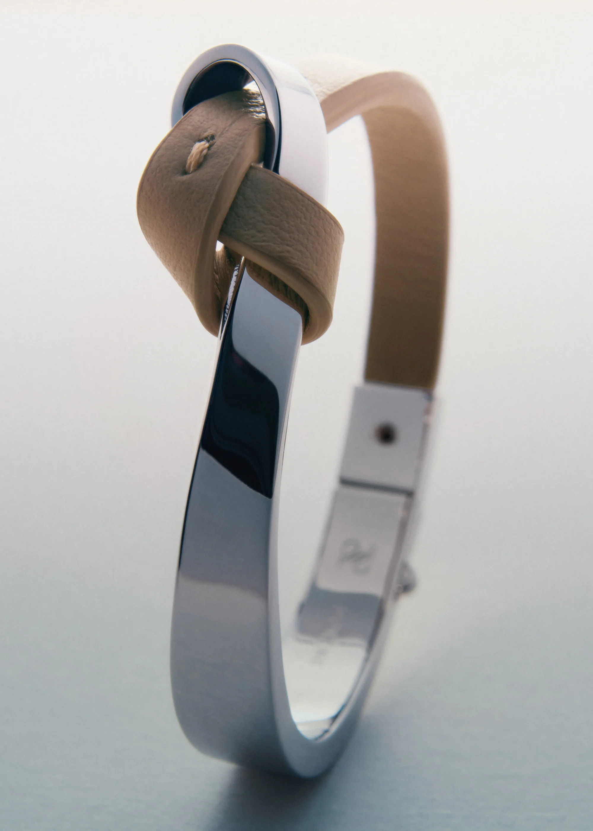 Jonc Ormé - Argentée Cuir Taupe - Image 3