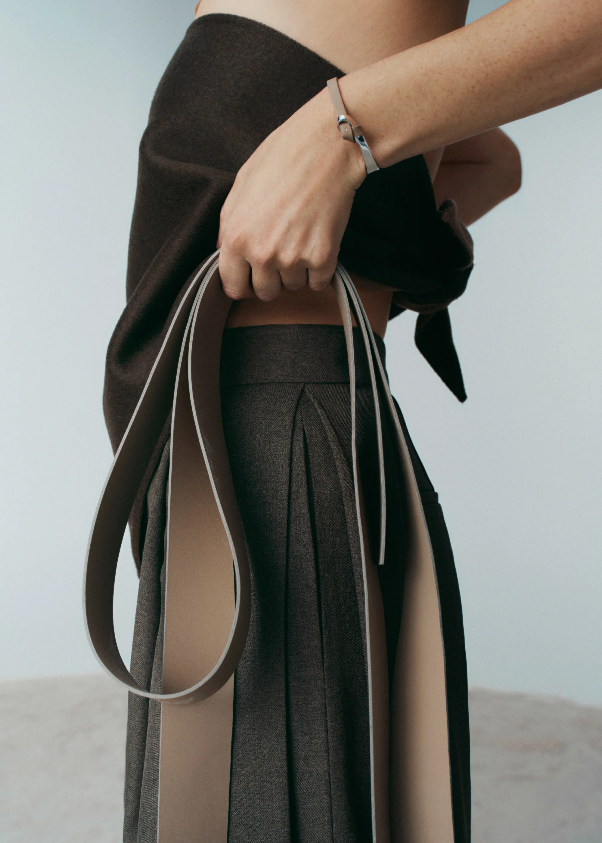 Jonc Ormé - Argentée Cuir Taupe - Image 4
