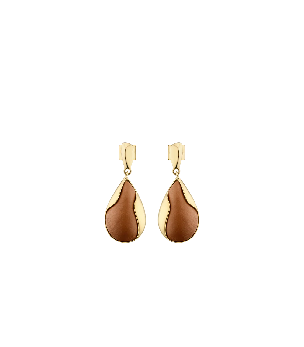 Boucles d’oreilles Ormé - Dorée Cuir Camel