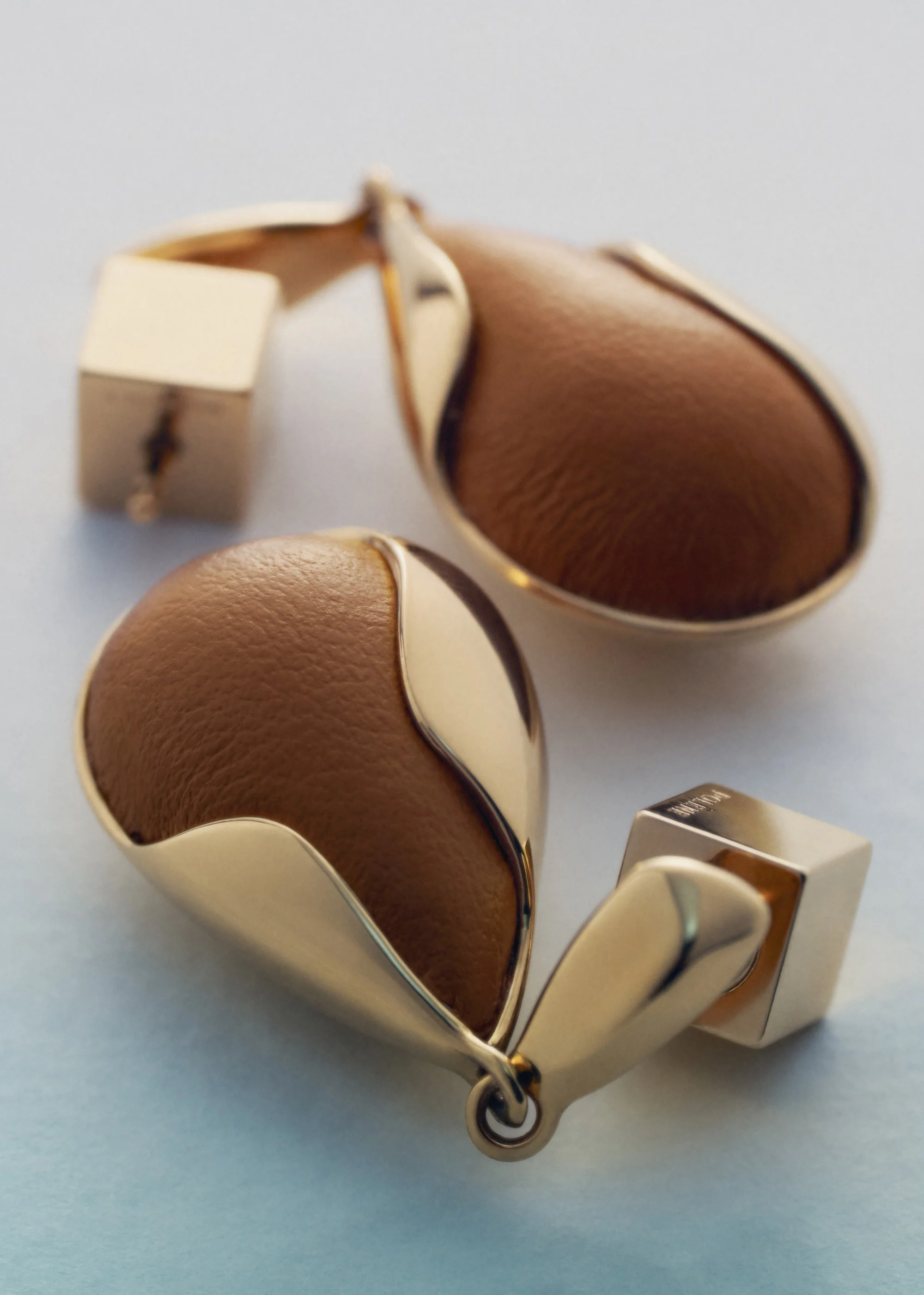 Boucles d’oreilles Ormé - Dorée Cuir Camel - Image 2